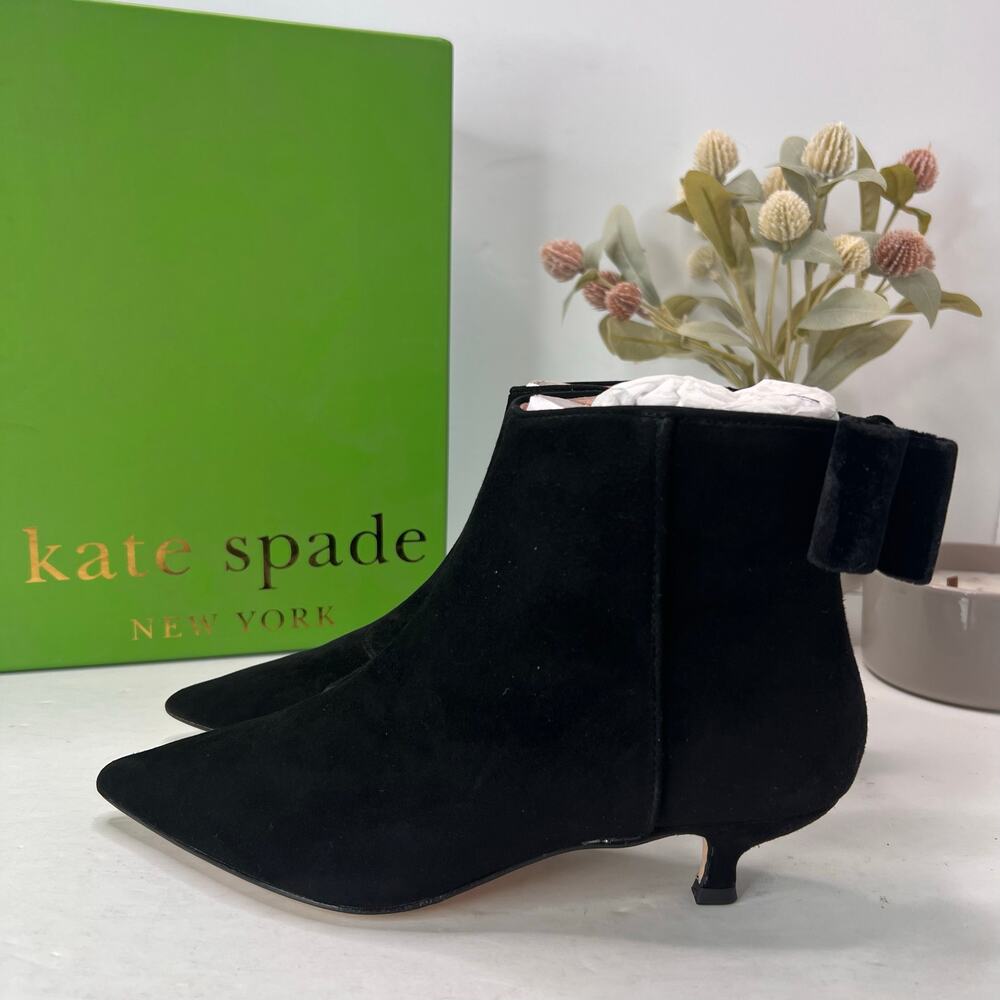 Kate Spade New York Donella Suede Bow Kitten Heel Bootie Black Women 5M Tried On